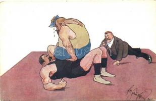 Wrestlers, humour, B.K.W.I. 492-5 s: Schönpflug, Birkozók, humor, B.K.W.I. 492-5 s: Schönpflug
