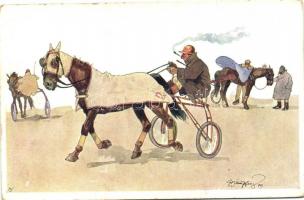 Driving event, horse, humour, B.K.W.I. 678-2 s: Schönpflug, Fogathajtó verseny, ló, humor, B.K.W.I. 678-2 s: Schönpflug