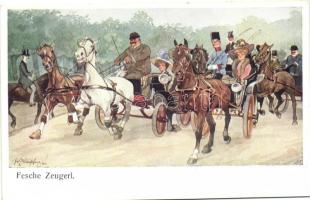 Fesche Zeugerl / Driving competition, carriage, horses, B.K.W.I. 755-3 s: Schönpflug, Fogathajtó verseny, lovas kocsi, B.K.W.I. 755-3 s: Schönpflug