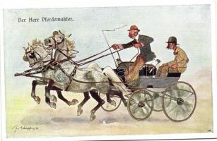 Lovas kocsi, fogathajtó verseny, humor B.K.W.I. 555-2 s: Schönpflug, Der Herr Pferdemakler / carriage, driving competition, humour, B.K.W.I. 555-2 s: Schönpflug