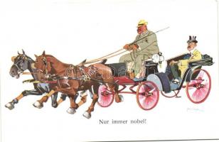 Lovas kocsi, humor B.K.W.I. 927-2 s: Schönpflug, Nur immer nobel / Always classy, carriage, humour, B.K.W.I. 927-2 s: Schönpflug