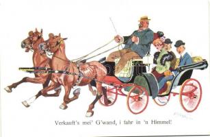 Lovas kocsi, humor B.K.W.I. 927-4 s: Schönpflug, Carriage, humour, B.K.W.I. 927-4 s: Schönpflug