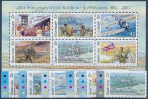 25. Jahrestag des Falklandkrieges Satz mit Rand+ Block, A falklandi háború 25. évfordulója ívszéli sor + blokk, 25th anniversary of the battle for the Falklands margin set + block