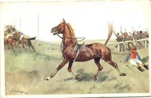Polo, horse race, humour, B.K.W.I. 679-5 s: Schönpflug, Lovaspóló, verseny, humor, B.K.W.I. 679-5 s: Schönpflug