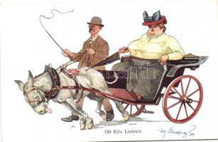 150 kg báj, lovaskocsi, szamár, humor, B.K.W.I. 361-2 s: Schönpflug, 150 kilogram charm, lovaskocsi, donkey, humour, B.K.W.I. 361-2 s: Schönpflug