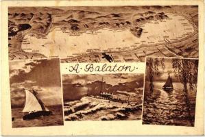Balaton, térkép, gőzhajó, vitorláshajó