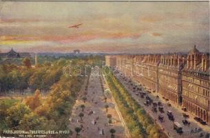 Paris, Jardin des Tuileries, Rue de Rivoli / garden, street, aeroplane, automobile, Raphael Tuck & Sons, Oilette 981.