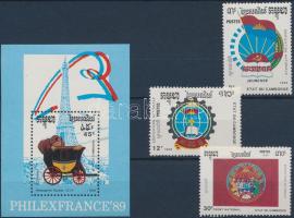 Coat of arms set + PHILEXFRANCE '88 stamp exhibition block, Címerek sor + PHILEXFRANCE '88 bélyegkiállítás blokk, Embleme Satz + Briefmarkenausstellung PHILEXFRANCE Block
