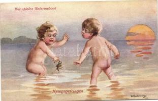 Gyerekek, humor, Primus-Postkarte, Wohlgemuth &amp; Lissner No. 1025. s: Fialkowska, Children, humour, Primus-Postkarte, Wohlgemuth &amp; Lissner No. 1025. s: Fialkowska, Wir spielen Unterseeboot, Kriegsgefangenen, Primus-Postkarte, Wohlgemuth &amp; Lissner No. 1025. s: Fialkowska