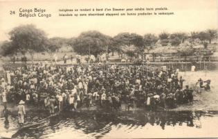 Native people waiting for the steamship in Belgian Congo, 5 Centimes Ga.