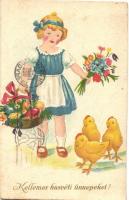 Easter, chicken, girl, Húsvét, csirke, lány