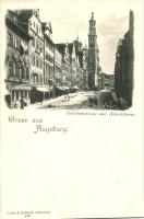 Augsburg, Carolinenstrasse und Perlachturm / street, tower