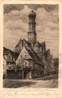 Augsburg, Milchberg mit St. Ulrich / church, etching