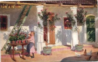 Virágosudvar, Magyar Művészet Nr. 701.  s: Pap, Flower yard, Magyar Művészet Nr. 701.  s: Pap