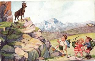 Hiking children, humour, W.S.S.B. 8099., Túrázó gyerekek, humor, W.S.S.B. 8099.