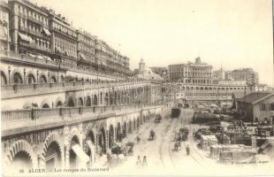Algiers, Alger; rampes du Boulevard / Boulevard ramps, quay, train