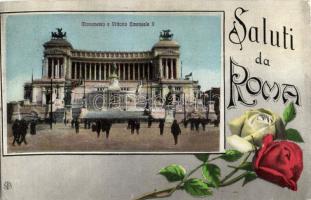Róma, Monumento a Vittorio Emanuele II; virágos üdvözlőlap, Rome, Roma; Monumento a Vittorio Emanuele II; floral