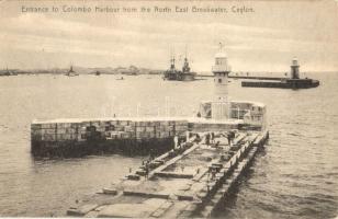Colombo, Entrance to the harbour from the North  East Breakwater, steamships