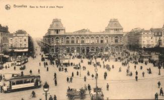Brussels, Bruxelles; North railway station, Rogier square, trams