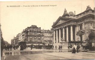 Brussels, Bruxelles; Stock exchange palace, Anspach boulevard, tram
