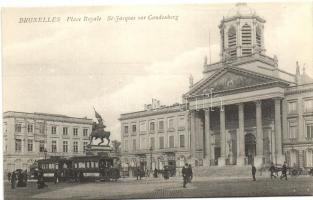 Brussels, Bruxelles; St. Jacques sur Coudenberg Royal square, tram