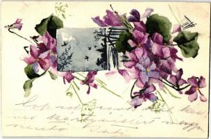 Landscape, flower, hand-painted postcard
