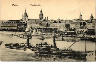 Mainz, View, steamship, Mainz, Látkép, Mathias Stinnes gőzhajó, Mainz, Totalansicht, Dampfer Mathias Stinnes