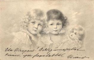 Girls with doll, M. Munk Vienne, Kislányok babával, M. Munk Vienne