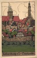 Rothenburg, Künstler-Stein-Zeichnung litho