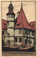 Rothenburg ob der Tauber, Hegereiterhaus / Künstler-Stein-Zeichnung litho