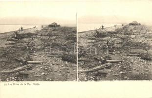 Dead Sea, Mer Morte; Rives / beach, stereo postcard