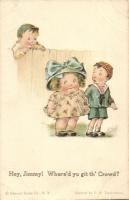 Hey Jimmy! Where'd yu git th' Crowd? / Children humour, couple, Edward Gross Co. Twelvetrees No. 13. s: C.H. Twelvetrees, Humoros gyerek lap, Edward Gross Co. Twelvetrees No. 13. s: C.H. Twelvetrees