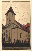 Vienna, Wien; Ruprechtskirche / church, Künstler-Stein Zeichnung, B.K.W.I. Nr. 283/11. litho, artist signed