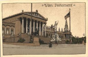Vienna, Wien; Parlament / Parliament, Künstler-Stein Zeichnung, B.K.W.I. Nr. 283/3. litho, artist signed
