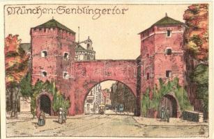 München, Sendlingertor / gate, L.K.M. Plein Air litho, artist signed