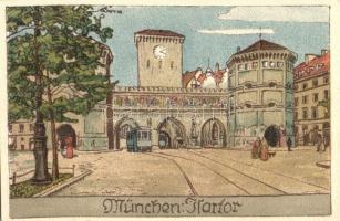 München, Isartor / gate, L.K.M. Plein Air litho, artist signed