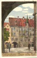 München, Der alte Hof, L.K.M. Plein Air litho, artist signed