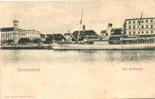 Swinoujscie, Swinemünde; Am Bollwerk / bulwark, steamship