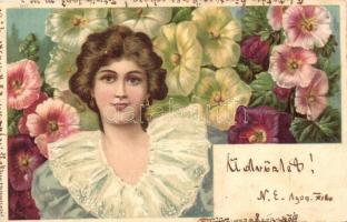 Flower, lady, litho