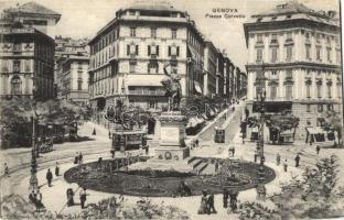 Genova, Piazza Corvetto / square, statue, tram