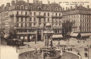 Lyon, Jacobin square and fountain, tram, Grand Hotel des Beaux Arts, shop of Thiery &amp; Sigrand