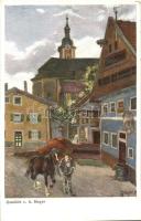 Miesbach, ledererstrasse / street, horse s: A. Singer