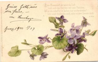 Flowers, Meissner &amp; Buch, Leipzig, 12. Blumen-Postkarten Serie 1036. &quot;Veilchengrüsse&quot; litho