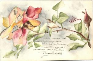 Rose, flower, hand painted postcard