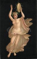 Tanzerin mit Tamburin, Erotic art postcard, litho s: Pompeji