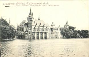 Budapest XIV. Városligeti tó a Vajdahunyad várral, Budapest XIV. Stadtwäldchen-Teich mit der Burg Vajdahunyad