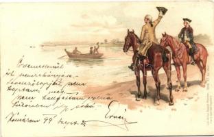 1899 Horsemen, Gebrüder Obpacher Serie XI. No. 16270. litho, 1899 Lovasok, Gebrüder Obpacher Serie XI. No. 16270. litho