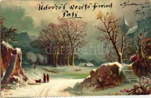 Téli táj, Ser. 144. litho, Winter landscape, Ser. 144. litho