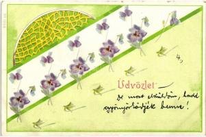 Floral greeting card, No. 1098. litho Virágos üdvözlő lap, No. 1098. litho