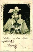 1899 Girl, floral litho